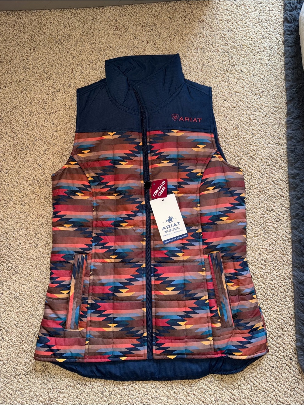 Ariat Navy Trim Multicolor Aztec Quilted Vest